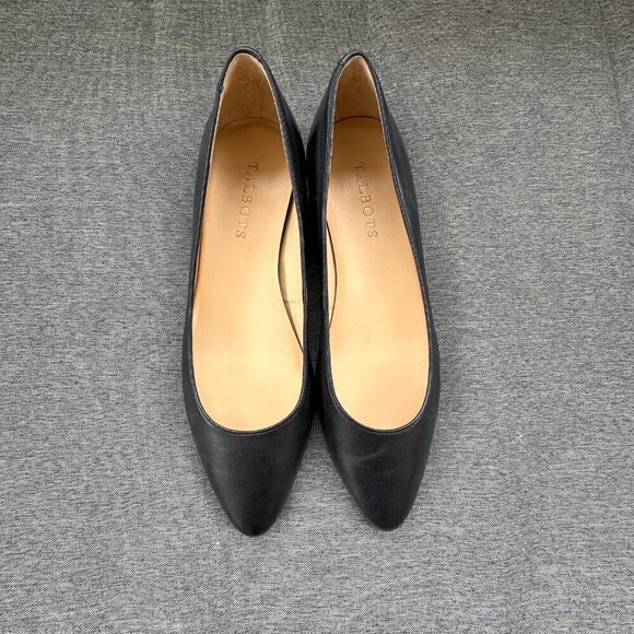 Talbots Black Ballet Flats Pointed Toe Genuine Leather Women's Narrow 7AA EUC - Picture 7 of 11